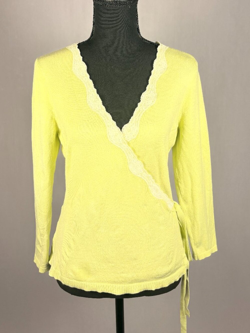Ann Taylor LOFT | Vintage Y2K | Wrap Sweater w/ Lace Trim | S | Lt Green